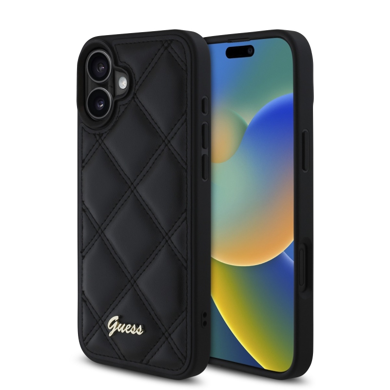 Guess PU bőr steppelt hátlap iPhone 16-hoz Fekete