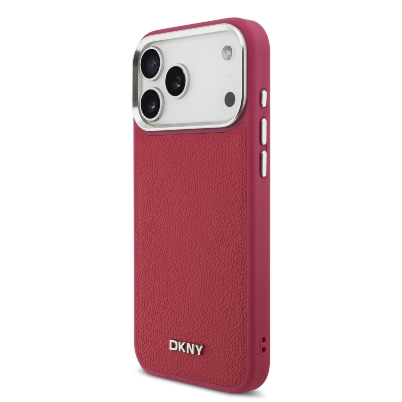 DKNY PU bőr fém logós csuklólánc MagSafe hátlap iPhone 17 Pro Max rózsaszínhez