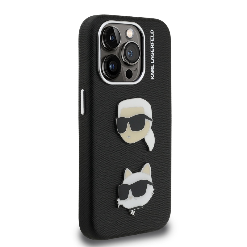 Karl Lagerfeld szemcsés PU K&CH Heads hátlap iPhone 15 Pro Max-hoz Fekete
