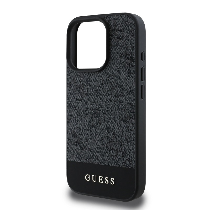 Guess PU 4G csíkos hátlap iPhone 16 Pro Max-hoz Szürke
