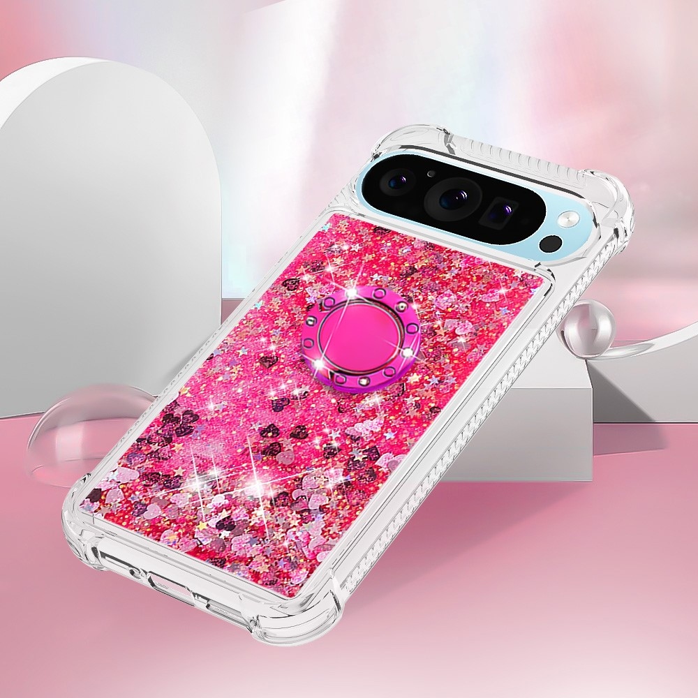 Glitt homokóra zselés tok ujjgyűrűvel a Google Pixel 10 számára - rózsaszín/szív