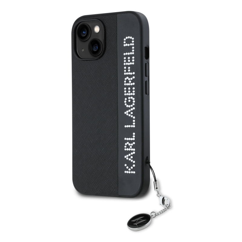 Karl Lagerfeld PU Saffiano strasszos varázslatos hátsó borító iPhone 15-hez Fekete