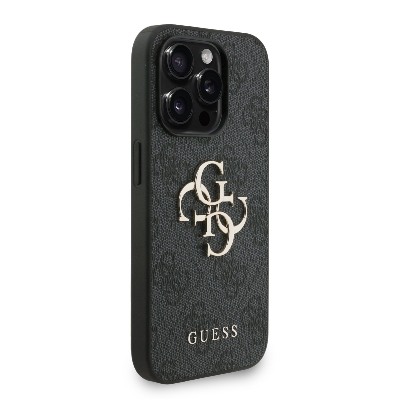 Guess PU 4G fém logós fém pánt hátlap iPhone 15 Pro Max-hoz Fekete