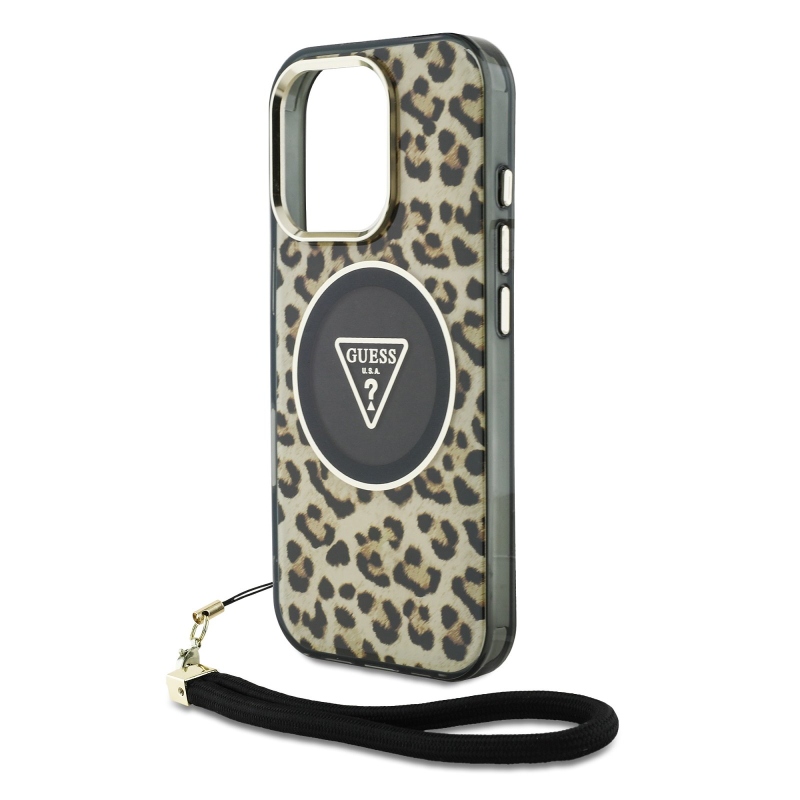 Guess IML Leopard Leopárd háromszög logó szíj MagSafe hátlap iPhone 16 Pro Max barna színű hátlaphoz