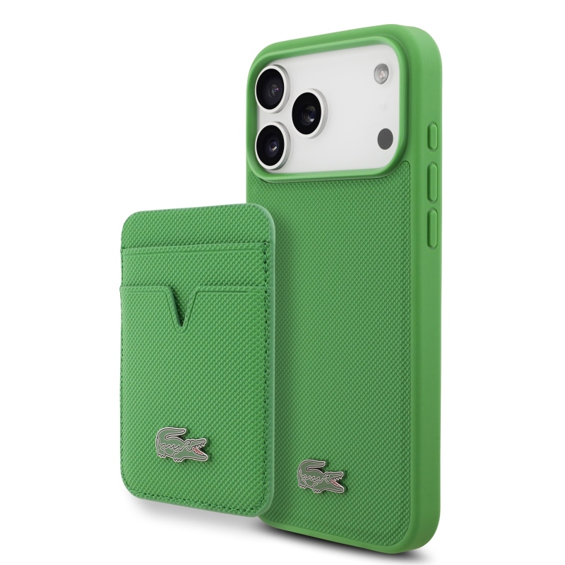 Lacoste Iconic Petit Pique MagSafe MagSafe hátlap + pénztárca iPhone 17 Pro Max-hoz Zöld