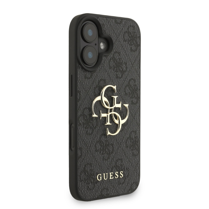 Guess PU 4G fém logós fém pánt hátlap iPhone 16 fekete