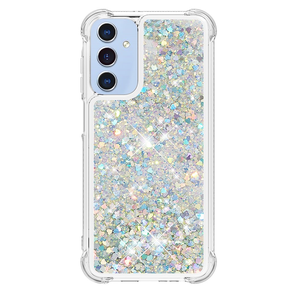 Csillogó homokóra zselés tok Samsung Galaxy A26 5G - ezüst/szív