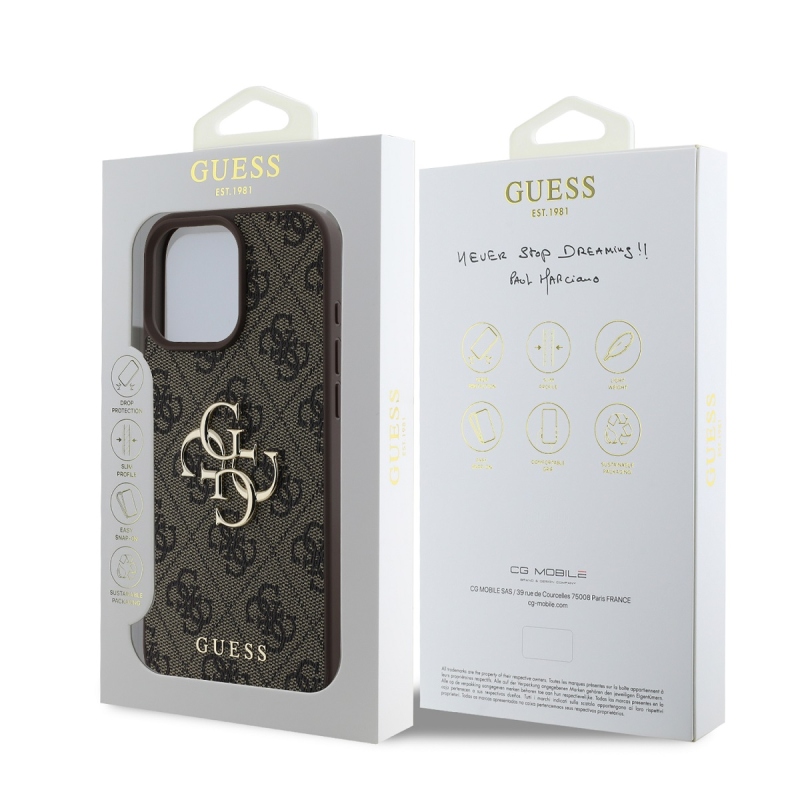 Guess PU 4G fém logós hátlap iPhone 16 Pro Max-hoz barna barna