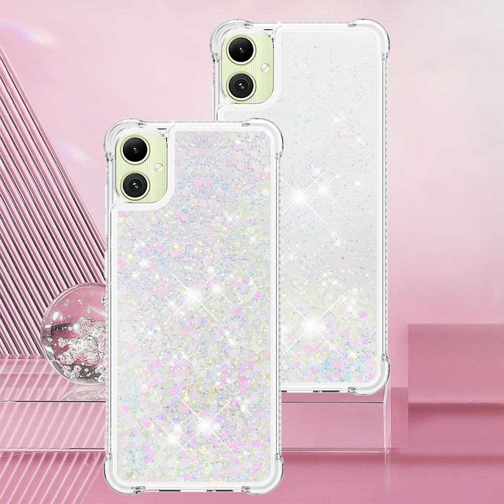 Csillogó homokóra zselés tok Samsung Galaxy A06 4G - rózsaszín és ezüst/szívecske