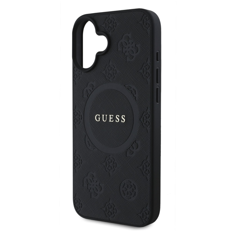 Guess Saffiano bazsarózsa bélyegző MagSafe hátlap iPhone 16-hoz Fekete