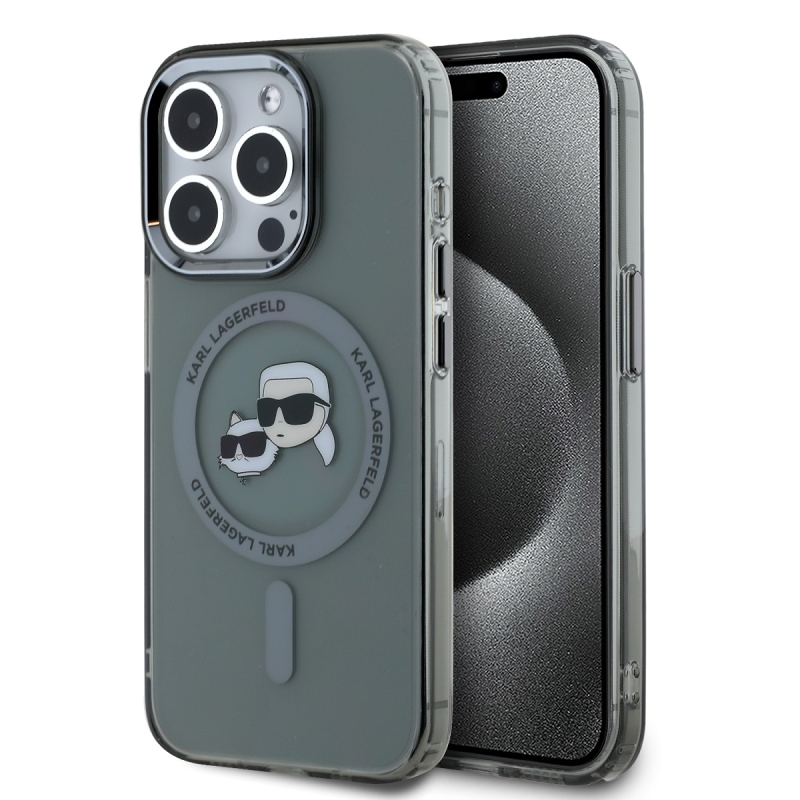 Karl Lagerfeld IML K&CH Heads fémkeret MagSafe hátlap iPhone 15 Pro Max-hoz Fekete