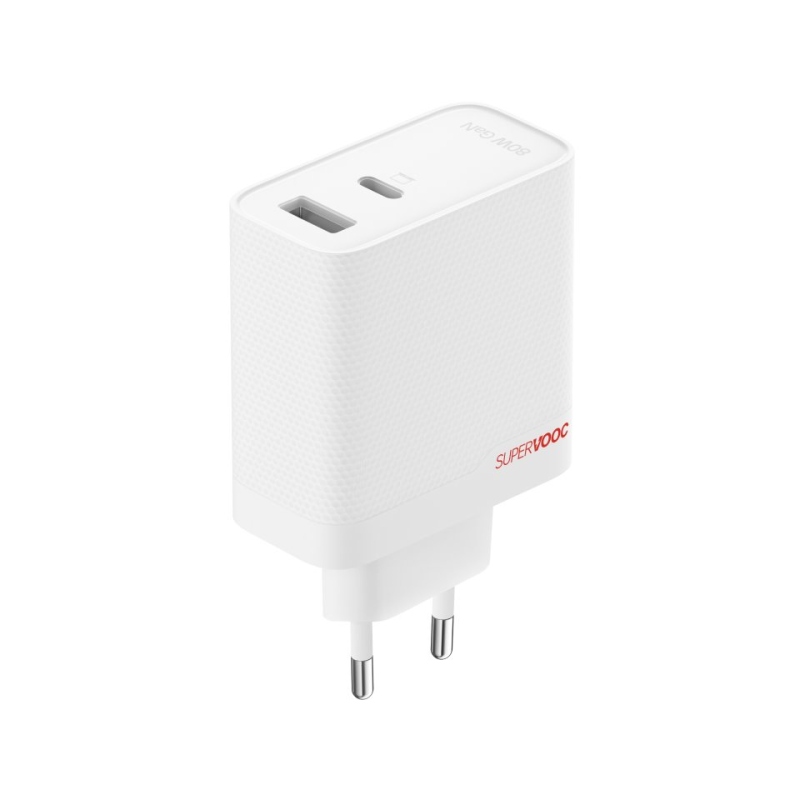 OnePlus SUPERVOOC 80W GaN Dual USB-A + USB-C utazási töltő + USB-C/USB-C kábel Fehér