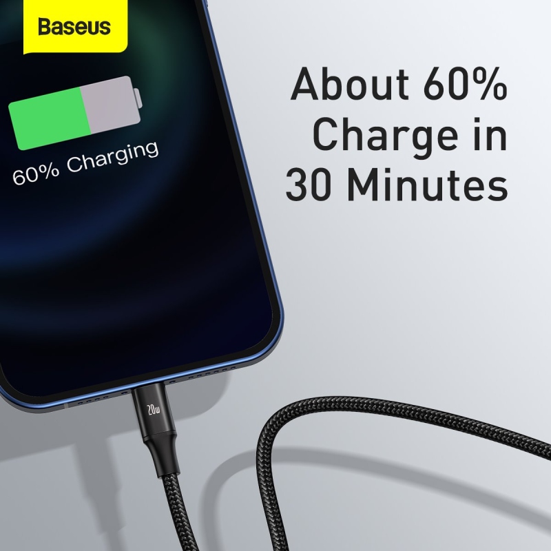 Baseus Rapid Series 3in1 gyors töltő adatkábel USB-C - USB-C/Lighting/MicroUSB 20W 1.5m Fekete