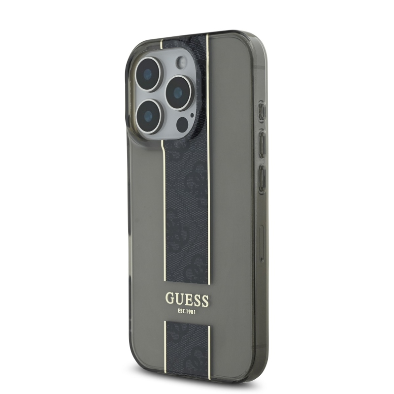 Guess IML Middle 4G csíkos hátlap az iPhone 16 Pro készülékhez Fekete