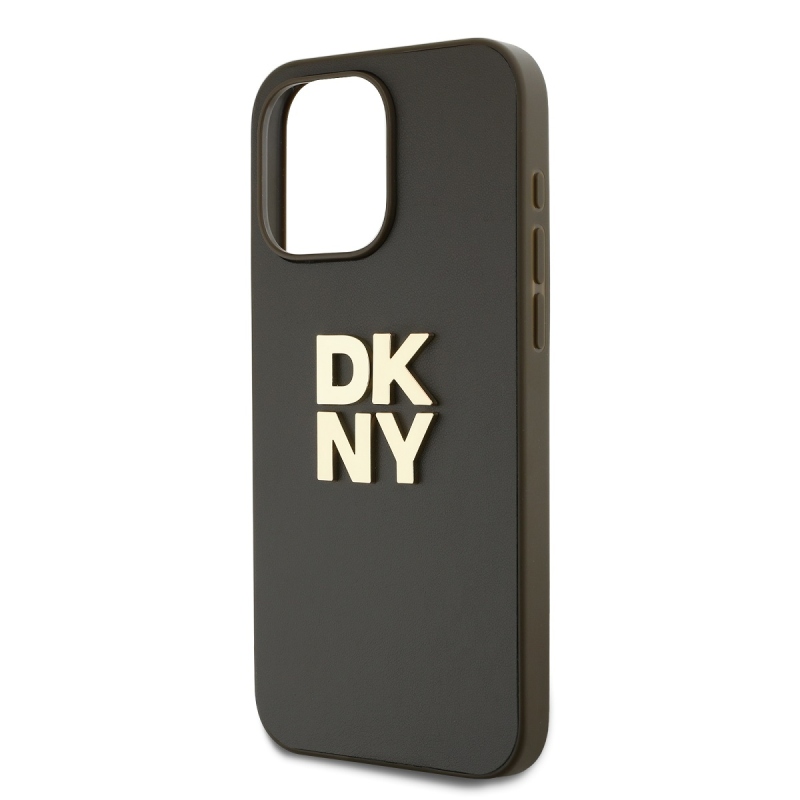 DKNY PU bőr Stack Logo csuklópánt hátlapi borító iPhone 14 Pro Max-hoz barna barna