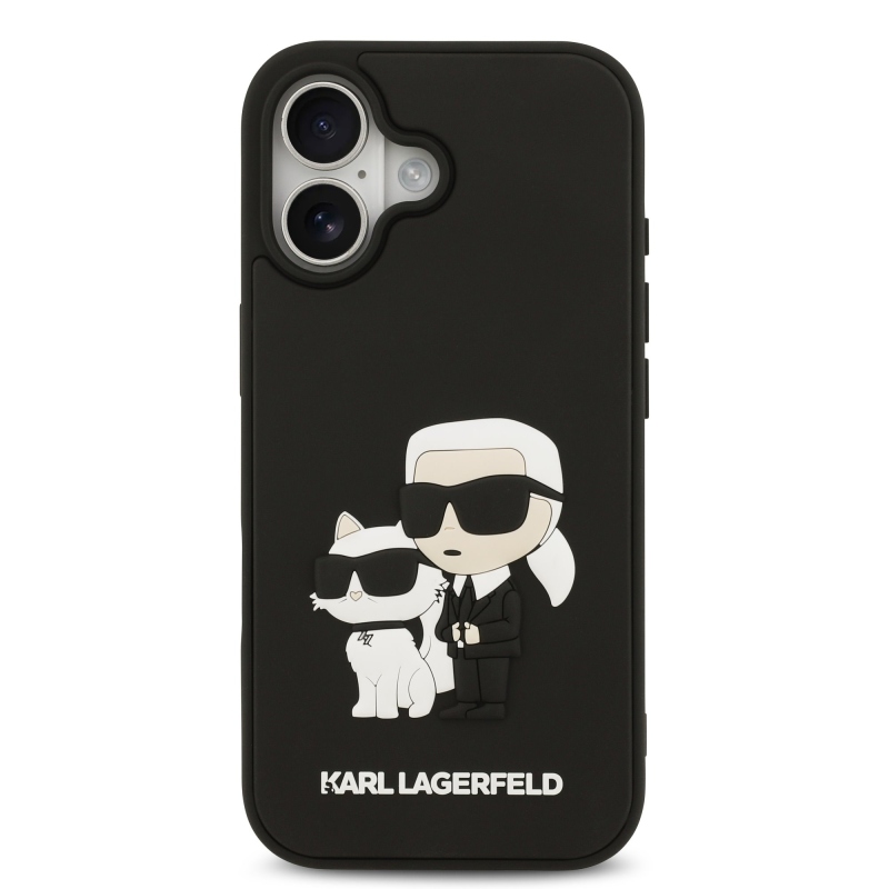 Karl Lagerfeld 3D gumiból készült Karl és Choupette hátlap iPhone 17 készülékhez Fekete