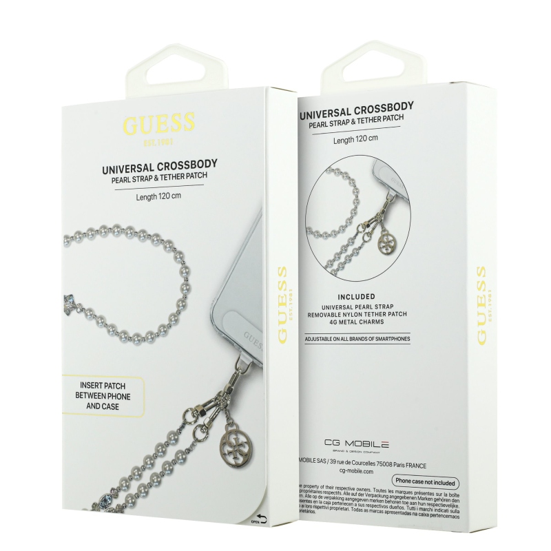 Guess Crossbody pánt Gyöngy és 4G Charm Fehér