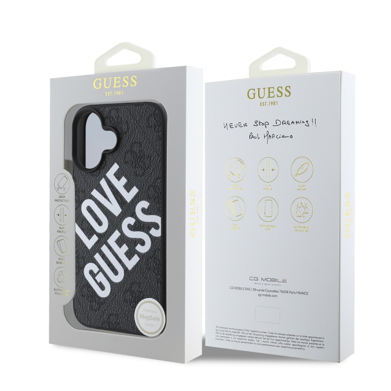 Guess PU bőr 4G Big Love Logo MagSafe hátlap iPhone 16-hoz Fekete