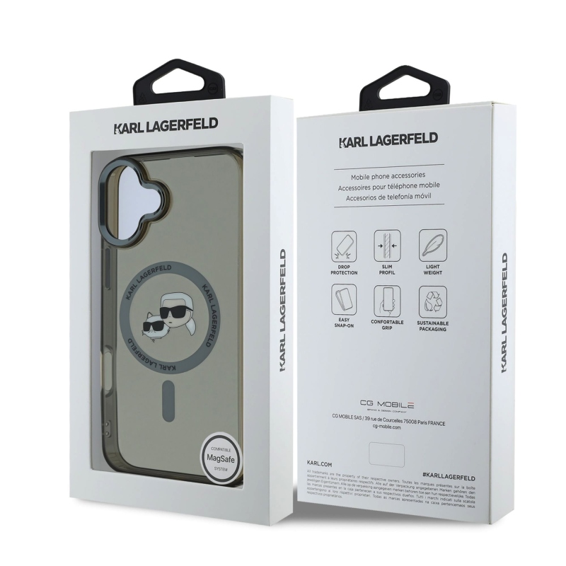 Karl Lagerfeld IML K&CH Heads fémkeret MagSafe hátlap iPhone 16-hoz Fekete