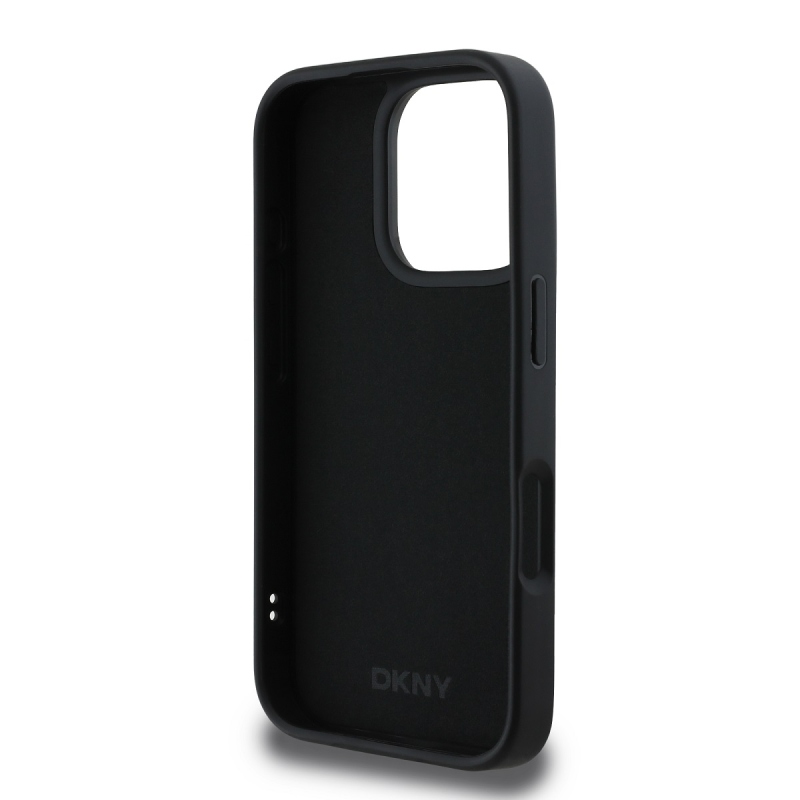 DKNY 3D gumiból készült ismételt logó vonalas hátlap iPhone 16 Pro Max készülékhez Fekete