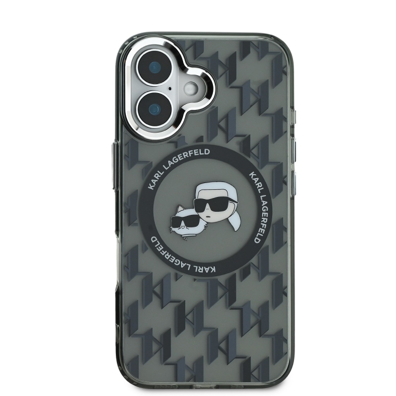 Karl Lagerfeld IML Monogram K&CH Heads MagSafe hátlapi borító iPhone 16-hoz Fekete