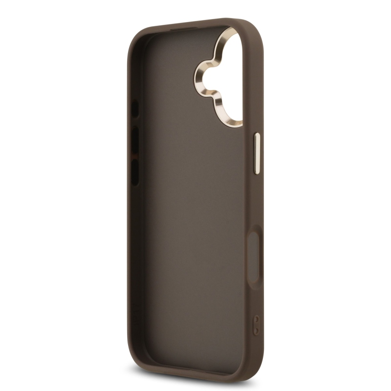Guess PU bőr 4G fém logó arany keret hátlapi borító iPhone 17 barna barna