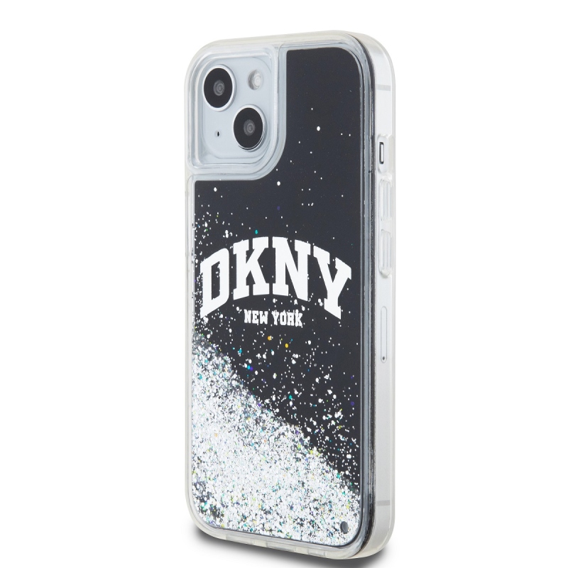DKNY Liquid Glitter Arch Logo hátlapi borító iPhone 14-hez Fekete