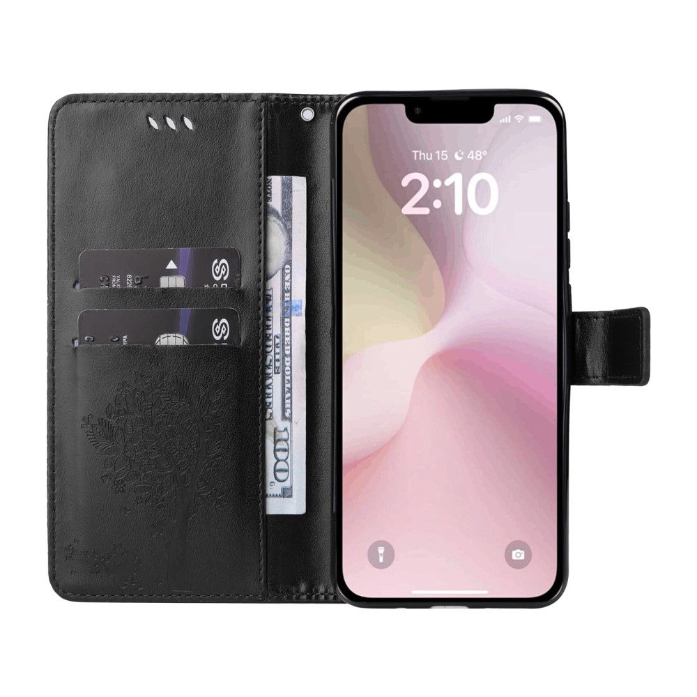 Fák könyvtáska iPhone 16e készülékhez - fekete