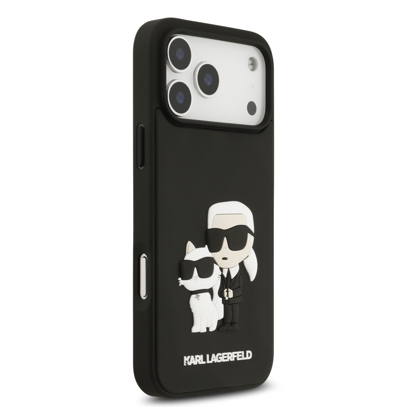 Karl Lagerfeld 3D gumiból készült Karl és Choupette hátlap iPhone 17 Pro Max készülékhez Fekete