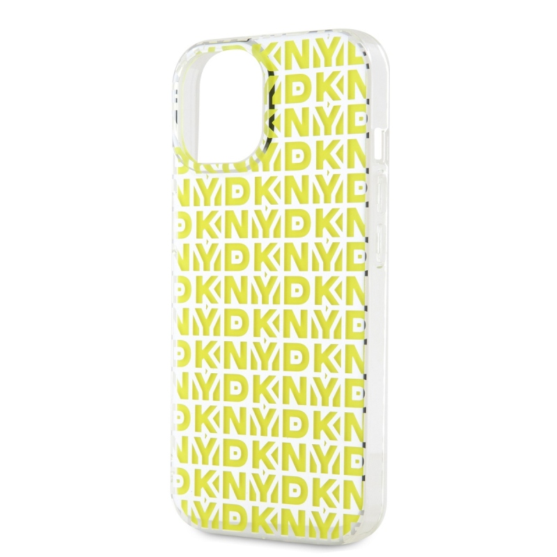 DKNY PC/TPU ismétlődő mintás hátsó borító iPhone 15 készülékhez Sárga