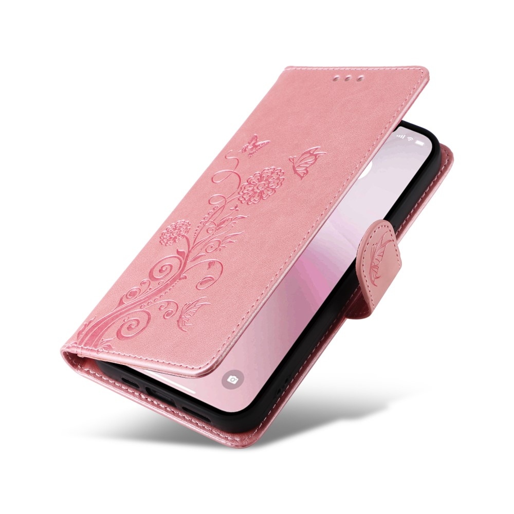 Virágos könyvtáska iPhone 16e készülékhez - rózsaszín