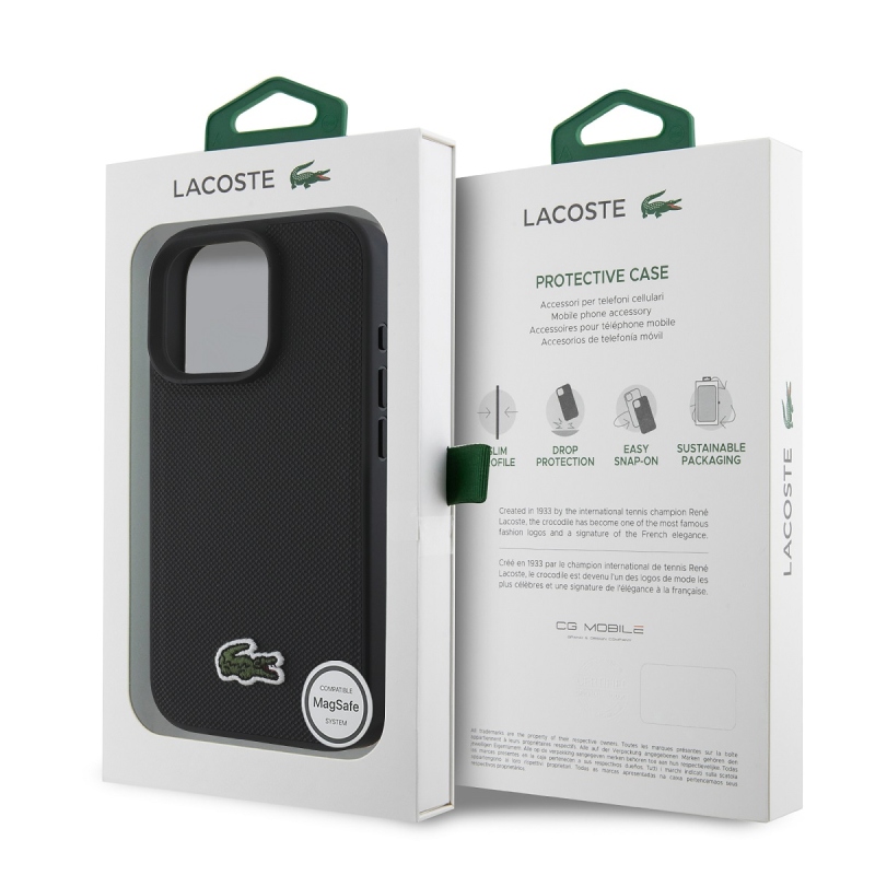 Lacoste Iconic Petit Pique Woven Logo MagSafe hátlap iPhone 16 Pro Max-hoz fekete