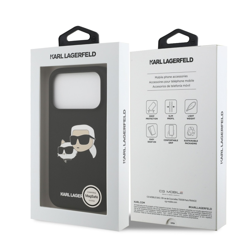 Karl Lagerfeld folyékony szilikon dupla fejű MagSafe hátlap iPhone 17 Pro fekete színűre