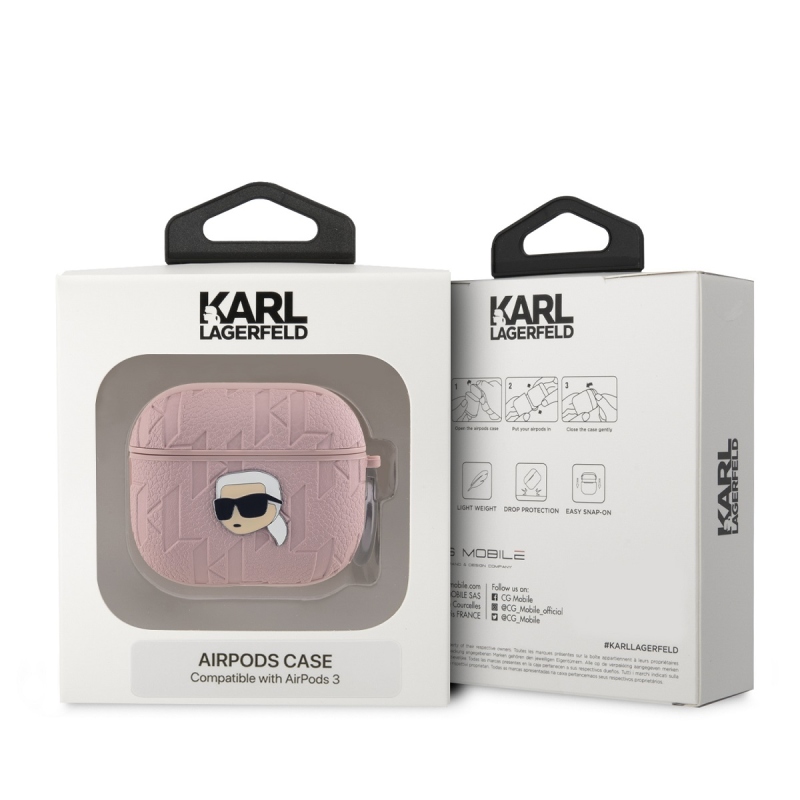 Karl Lagerfeld PU dombornyomott Karl fej tok az AirPods 3 rózsaszínhez