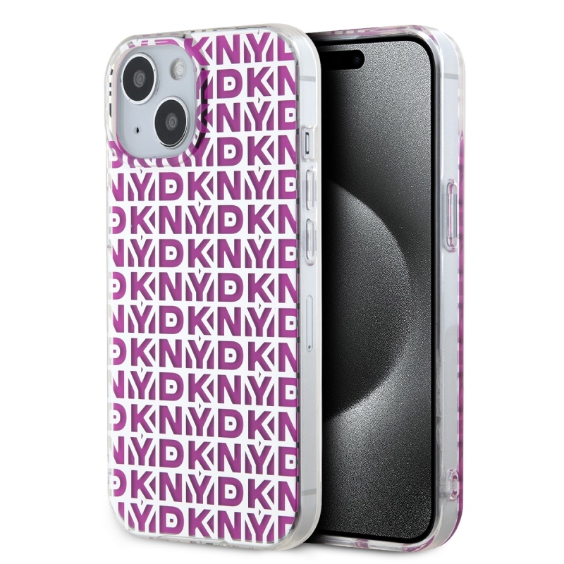 DKNY PC/TPU ismétlődő mintás hátsó borító iPhone 15 rózsaszínhez
