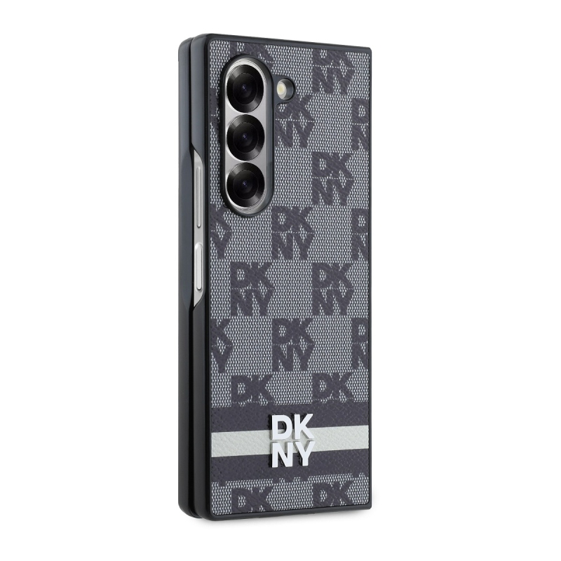 DKNY PU bőr kockás mintás és csíkos hátsó borító Samsung Galaxy Z Fold 6 Fekete