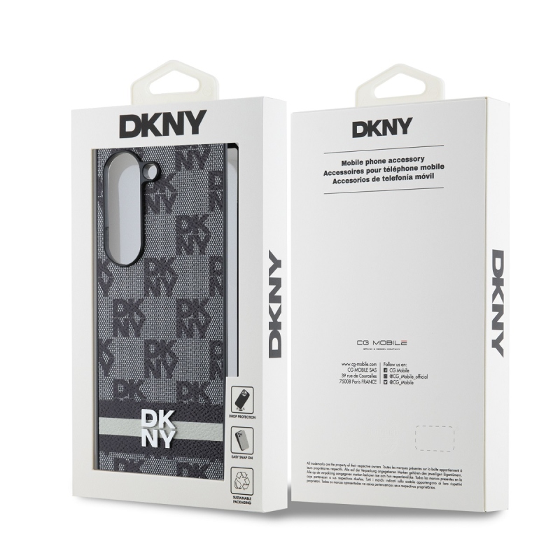 DKNY PU bőr kockás mintás és csíkos hátsó borító Samsung Galaxy Z Fold 6 Fekete