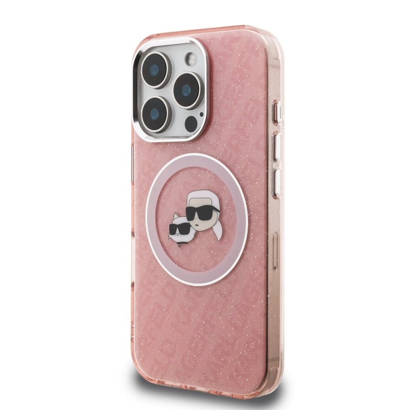 Karl Lagerfeld IML K&CH Heads Ismételt logó MagSafe hátlapi borító iPhone 16 Pro rózsaszínhez