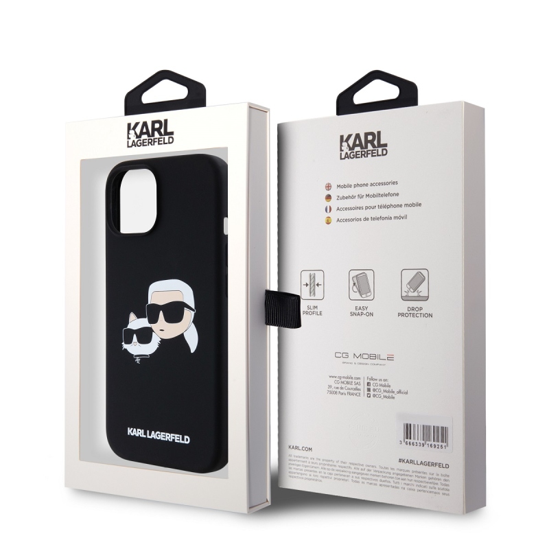 Karl Lagerfeld Folyékony szilikon duplafejű Magsafe hátlap iPhone 15 Pro Max-hoz Fekete