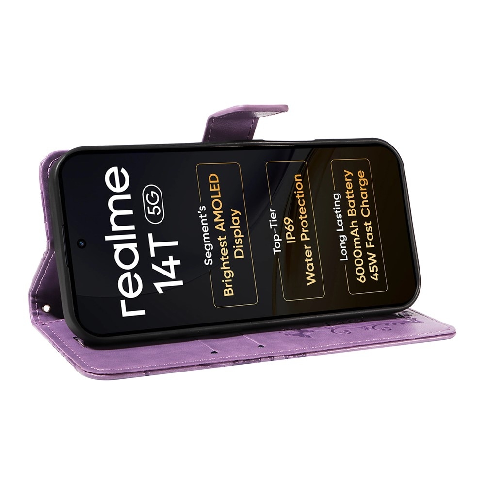 Nagy pillangó könyvtáska a Realme 14 5G/14T 5G számára - lila
