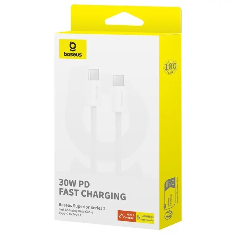 Baseus Superior Series 2 Gyors töltő adatkábel USB-C - USB-C 30W 1m Hold Fehér