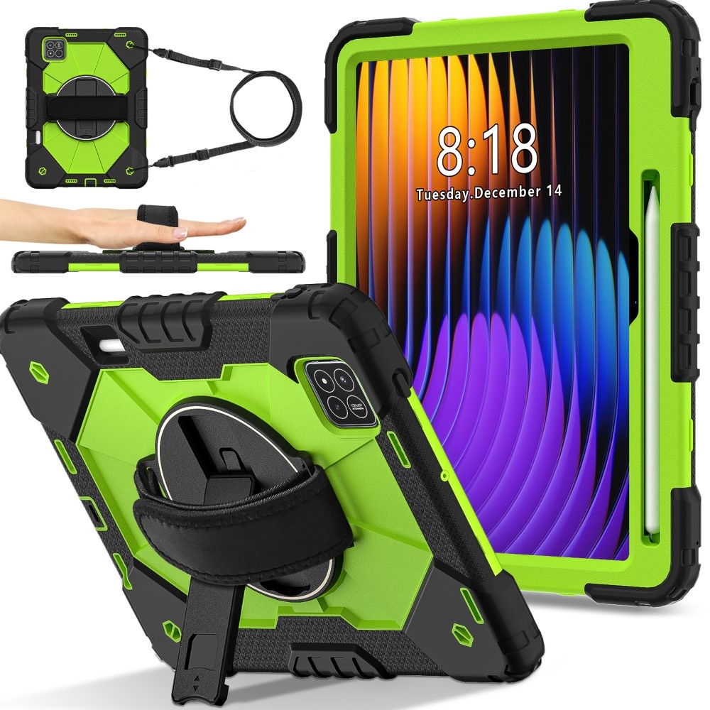 Strapabíró huzat kéztartóval és vállpánttal Xiaomi Pad 7/7 Pro-hoz - fekete/zöld