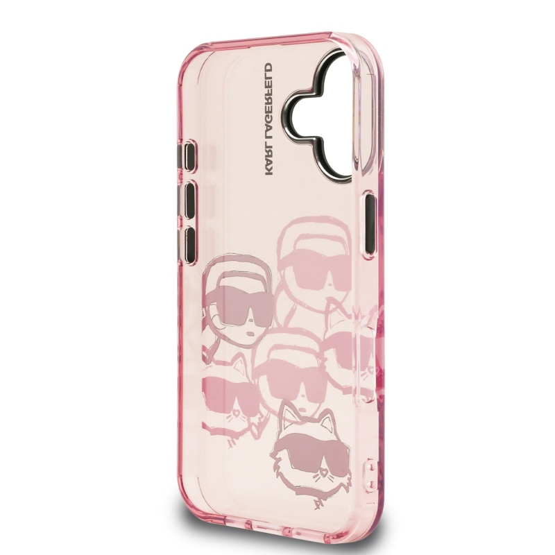 Karl Lagerfeld IML Multi K&CH Heads hátlapi borító iPhone 16 rózsaszínű készülékhez