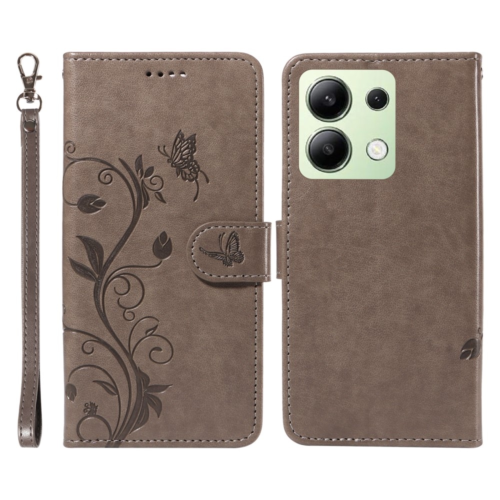 Virágos könyv tok Xiaomi Redmi Note 13-hoz - szürke