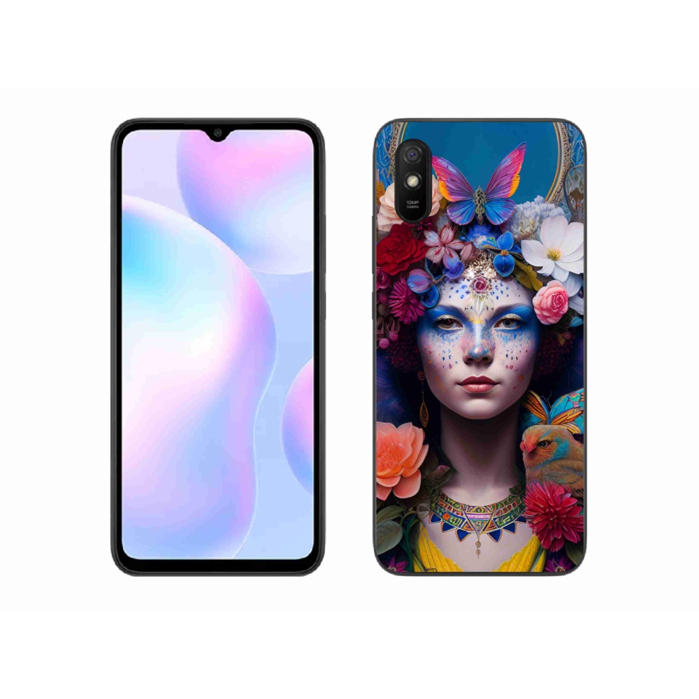 Gél borító mmCase a Xiaomi Redmi 9AT-hoz - nő virágokkal