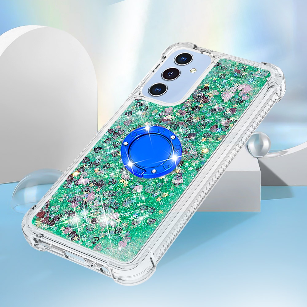 Glitt homokóra zselés tok ujjgyűrűvel Samsung Galaxy A17 5G-hez - zöld/szív