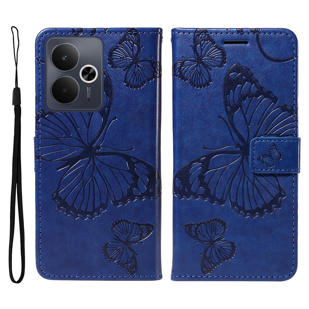 Nagy pillangó könyvtáska a Realme 14 5G/14T 5G számára - kék