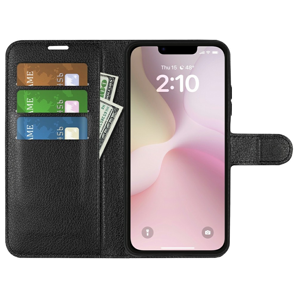 Litchi könyvtáska iPhone 16e készülékhez - fekete