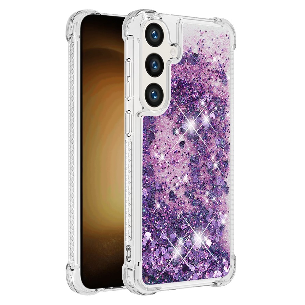 Glitter homokóra zselés tok Samsung Galaxy S24+ készülékhez - sötétlila/szív