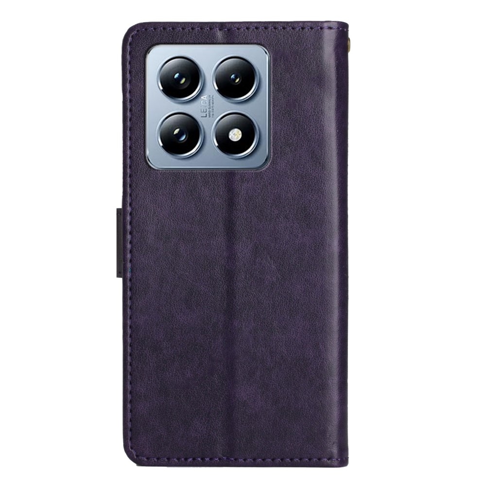 Virágok könyv tok Xiaomi 14T-hez - sötét lila